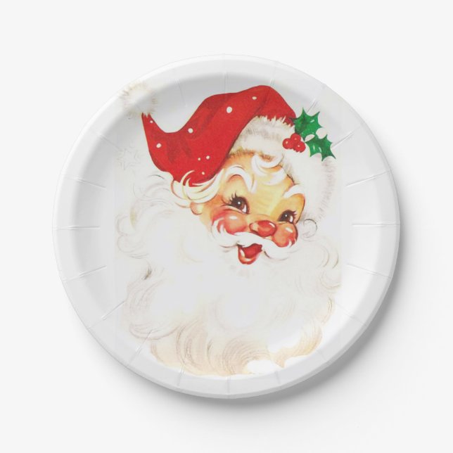 Plato De Papel Ilustracion Vintage Santa Claus (Anverso)