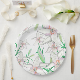 Plato De Papel Ilustracion White Lilies