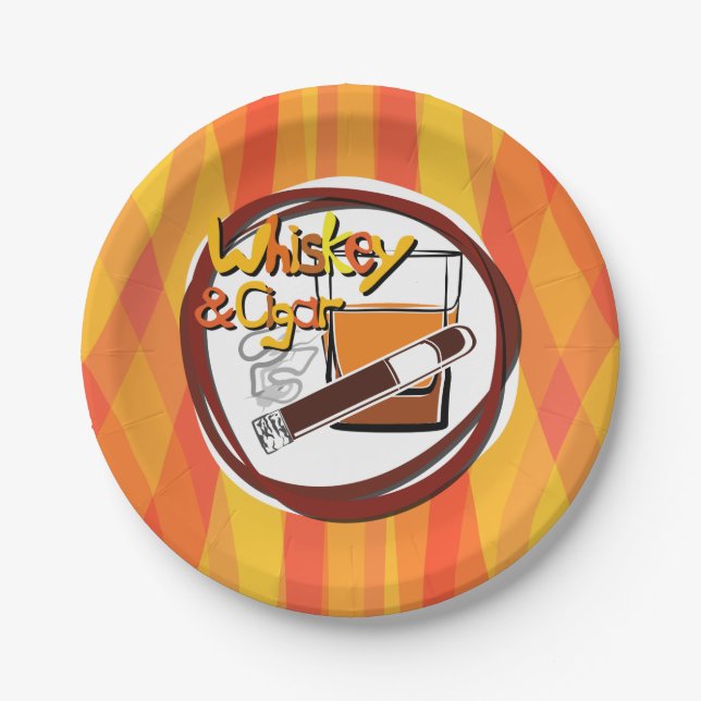 Plato De Papel Ilustracion Wiskey y cigarro (Anverso)