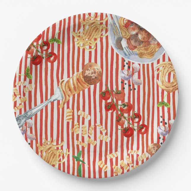 Plato De Papel Ilustraciones de albóndigas de acuarela de comida  (Anverso)