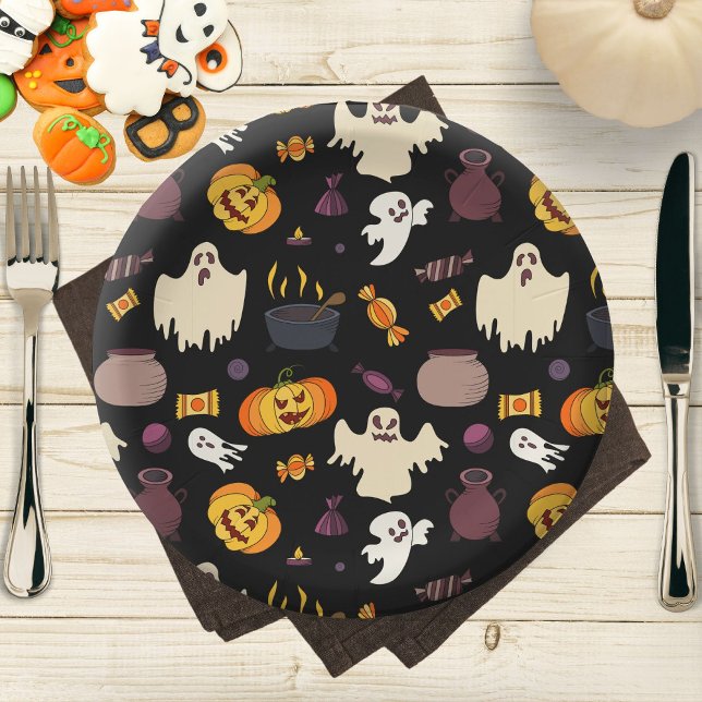 Plato De Papel Ilustraciones divertidos de Halloween Party (Subido por el creador)