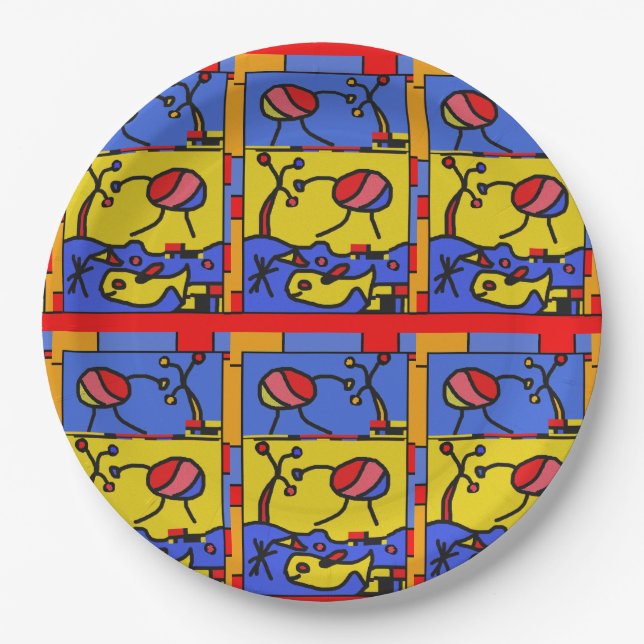 Plato De Papel Imagen con arte moderno de pescado (Anverso)