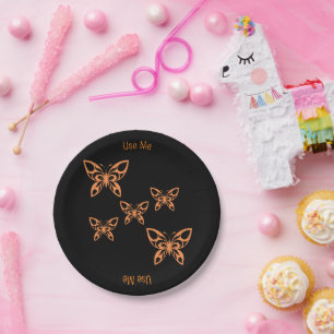 Plato De Papel Imagen de mariposa Use me text name Printed Round