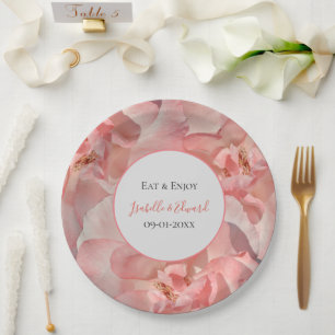 Plato De Papel Imagen de Rosa de Coral Rosa Elegante para Boda 