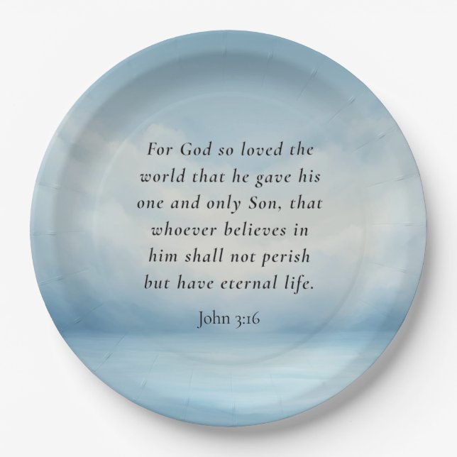 Plato De Papel Imagen del versículo bíblico Juan 3:16 (Anverso)