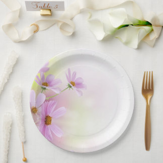 Plato De Papel Imagen personalizada y acuarela de flor rosa