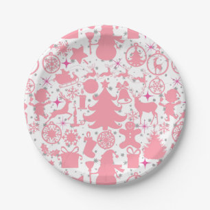 Plato De Papel Imágenes de Navidades en rosa