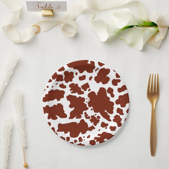 Plato De Papel Impresión animal de textura de piel de vaca marrón (Boda)