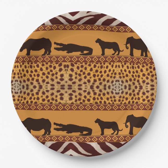 Plato De Papel Impresión animal del moderno patrón tribal african (Anverso)