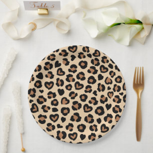 Plato De Papel Impresión animal, leopardo marrón, puntos de chita