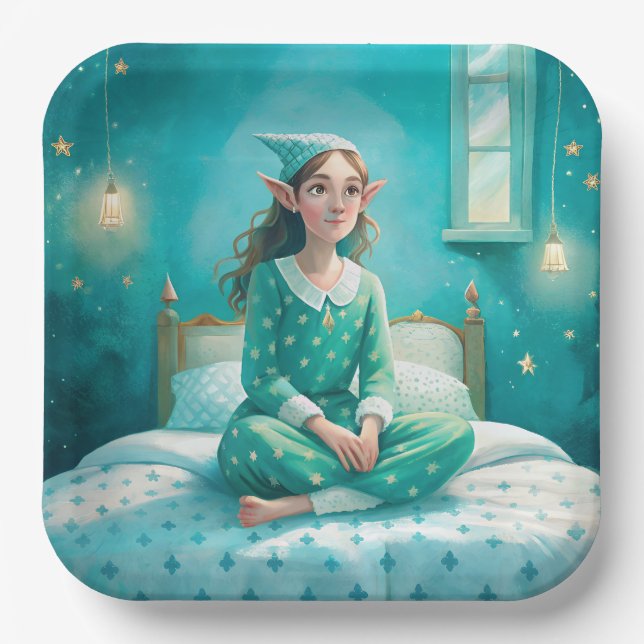 Plato De Papel Impresión corta de placas de papel con elfo (Anverso)