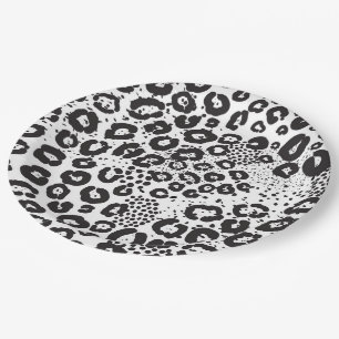 Plato De Papel Impresión de animal blanco y negro Leopardo guepar