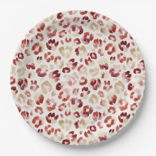 Plato De Papel Impresión de animal de leopardo crema roja