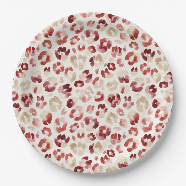 Plato De Papel Impresión de animal de leopardo crema roja (Anverso)