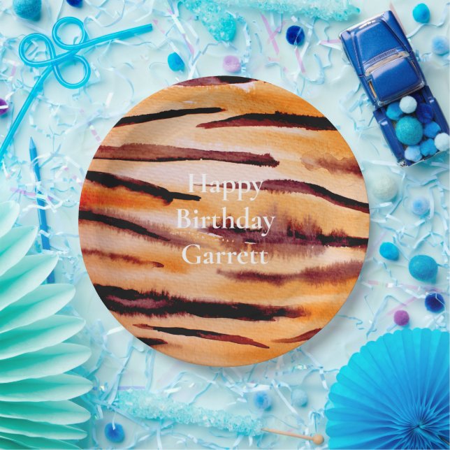 Plato De Papel Impresión de animales de tigre negro naranja (Fiesta)