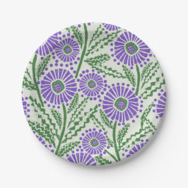 Plato De Papel Impresión de bloques en blanco y verde de lavanda