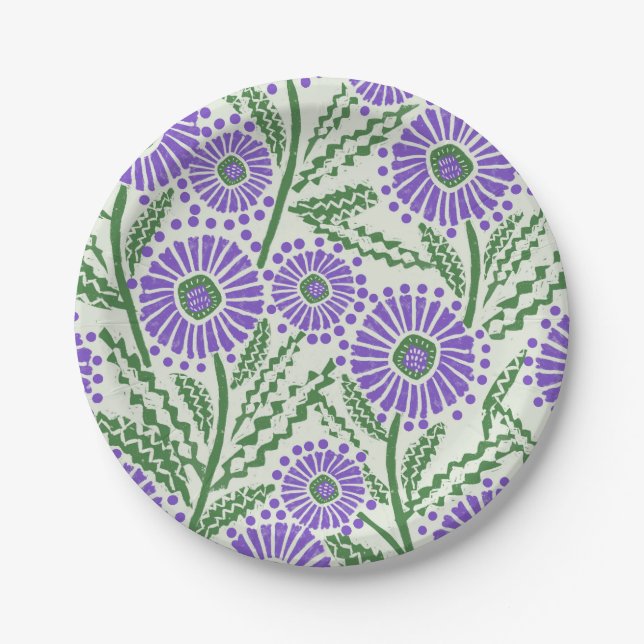 Plato De Papel Impresión de bloques en blanco y verde de lavanda (Anverso)
