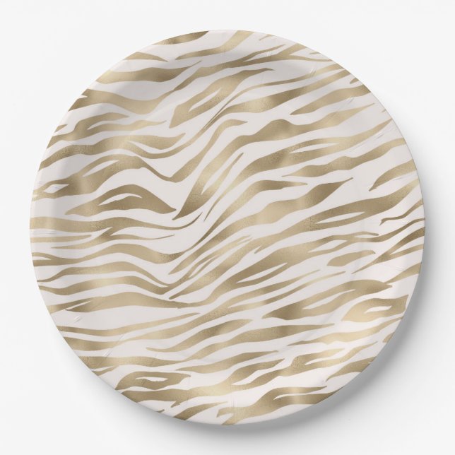 Plato De Papel Impresión de cebra dorada (Anverso)
