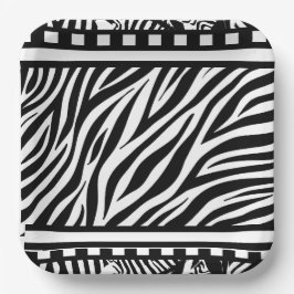 Plato De Papel Impresión de cebra en blanco y negro