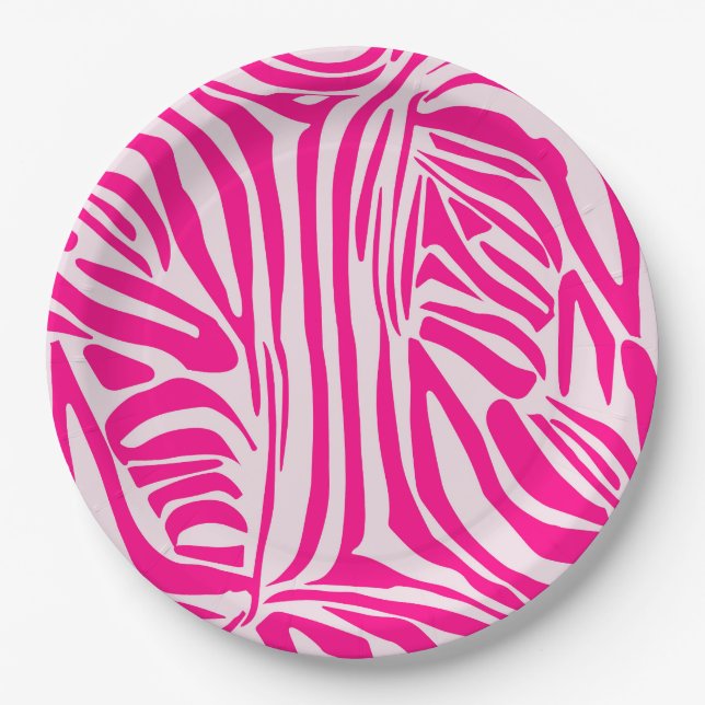 Plato De Papel Impresión de cebra rosa (Anverso)