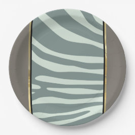 Plato De Papel Impresión de cebra verde, negro y crema