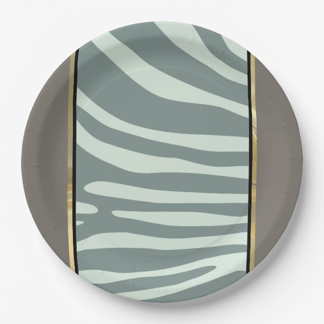 Plato De Papel Impresión de cebra verde, negro y crema (Anverso)