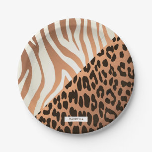 Plato De Papel Impresión de cebra y leopardo