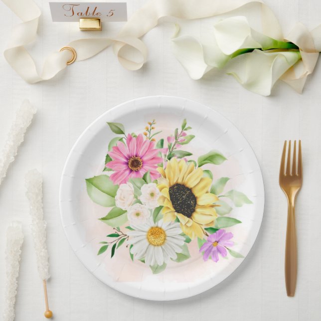 Plato De Papel Impresión de flores  (Boda)