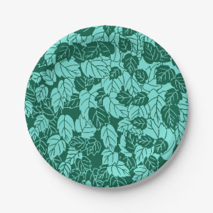 Plato De Papel Impresión de hoja japonesa, turquesa y aqua