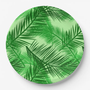 Plato De Papel Impresión de hojas de palma, verde esmeralda y liv