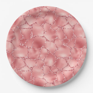 Plato De Papel Impresión de jirafa de Purpurina rosado