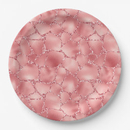 Plato De Papel Impresión de jirafa Purpurina rosado