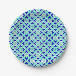 Plato De Papel Impresión de kimono floral, azul celeste índigo y
