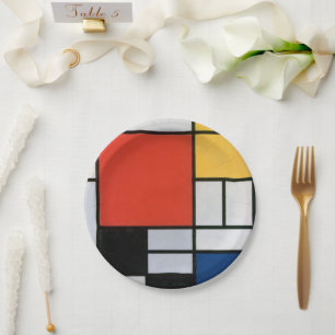 Plato De Papel Impresión de la composición de Piet Mondrian en ro