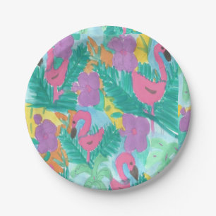 Plato De Papel Impresión de la jungla tropical Flamingo