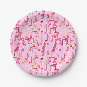 Plato De Papel Impresión de las notas musicales - rosa, multi