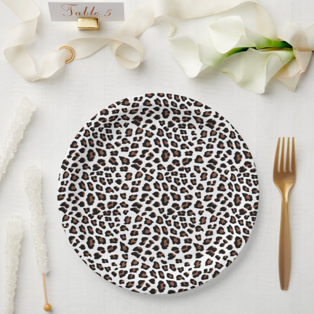 Plato De Papel Impresión de leopardo blanco (Boda)