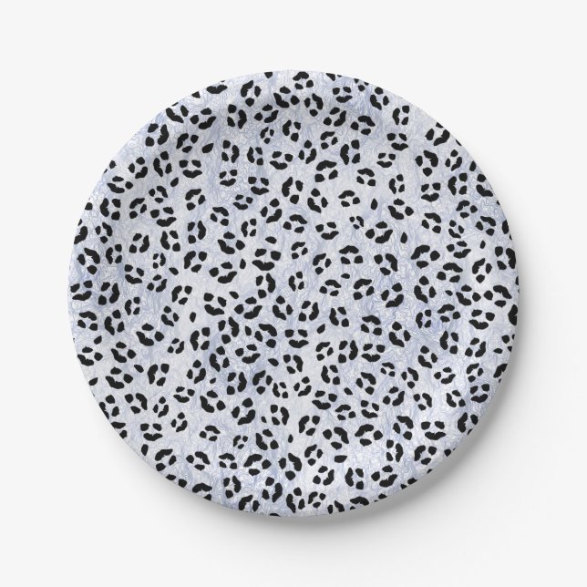Plato De Papel Impresión de leopardo blanco (Anverso)