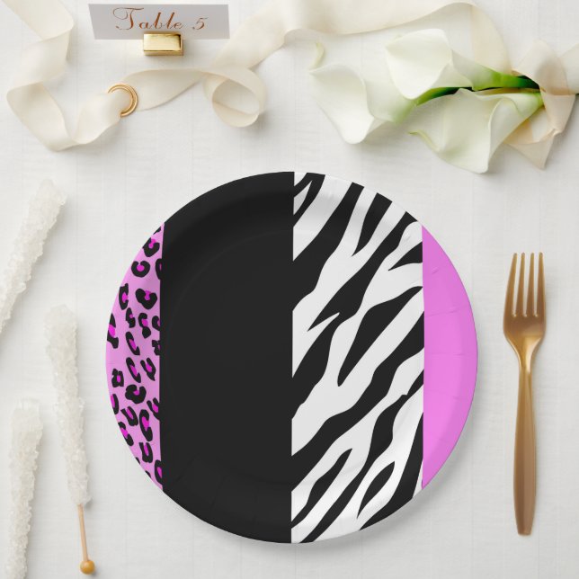 Plato De Papel Impresión de leopardo, impresión de cebra, impresi (Boda)
