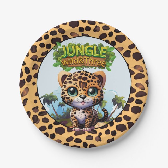 Plato De Papel Impresión de leopardo lindo salvaje y tres Fiestas (Anverso)