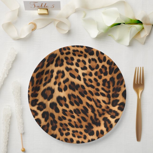 Plato De Papel Impresión de leopardo marrón de moda (Boda)