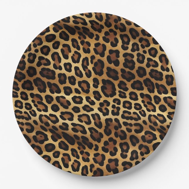 Plato De Papel Impresión de leopardo negro dorado (Anverso)