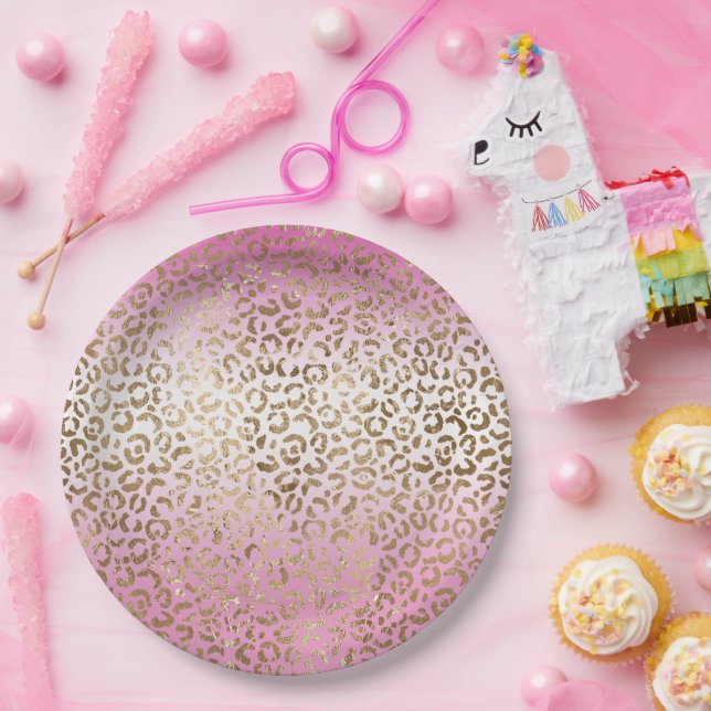 Plato De Papel Impresión de Leopardo Ombre Rosa (Fiesta)