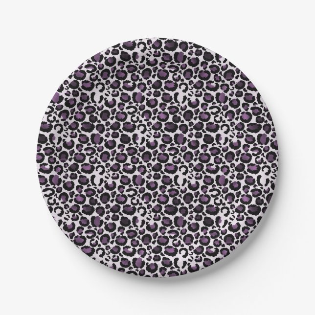 Plato De Papel Impresión de leopardo púrpura negro (Anverso)