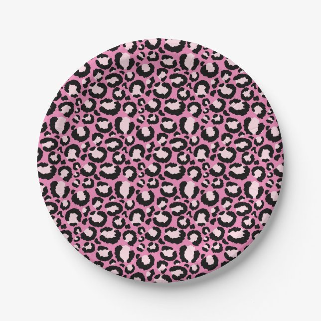 Plato De Papel Impresión de leopardo rosa (Anverso)