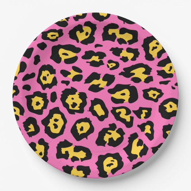 Plato De Papel Impresión de leopardo rosa (Anverso)