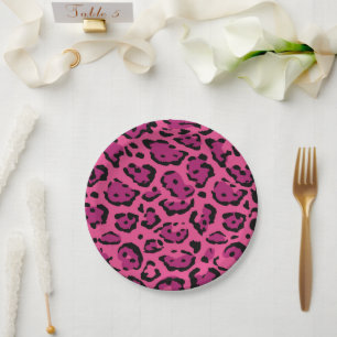 Plato De Papel Impresión de leopardo rosa caliente
