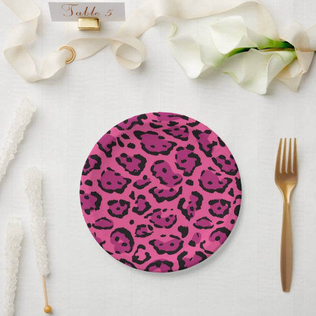Plato De Papel Impresión de leopardo rosa caliente (Boda)