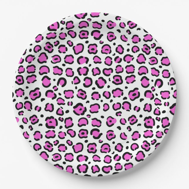 Plato De Papel Impresión de leopardo rosa y blanco (Anverso)