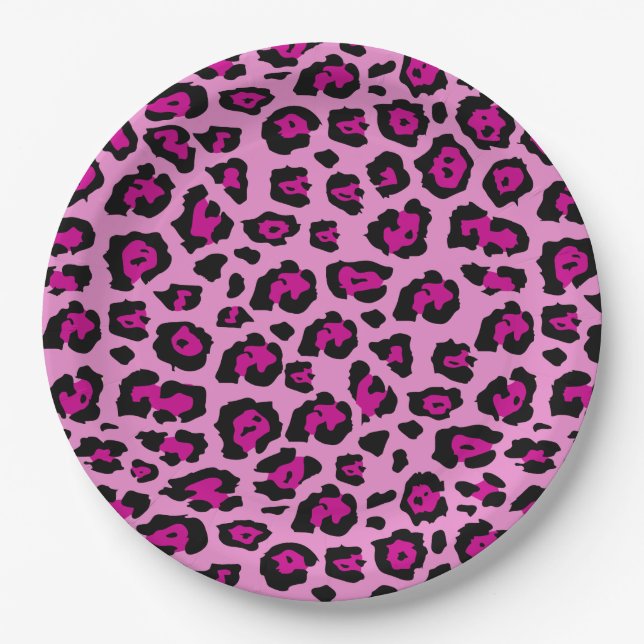 Plato De Papel Impresión de leopardo rosa y negro (Anverso)